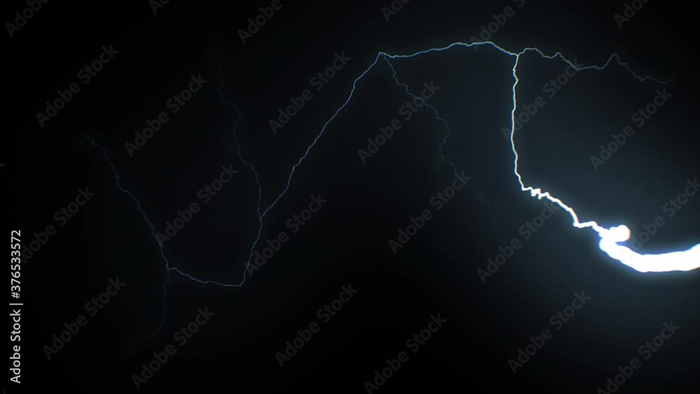 Beautiful Lightning Strikes from Sky to the Camera in Slow Motion. Set of 9 Videos Realistic and Extraordinary Thunderbolts Isolated on Black. Electrical Storm Looped 3d Animation. 4k UHD 3840x2160