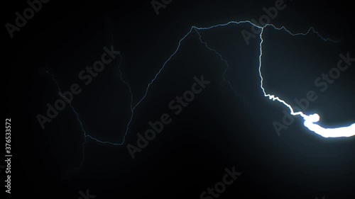 Beautiful Lightning Strikes from Sky to the Camera in Slow Motion. Set of 9 Videos Realistic and Extraordinary Thunderbolts Isolated on Black. Electrical Storm Looped 3d Animation. 4k UHD 3840x2160 photo