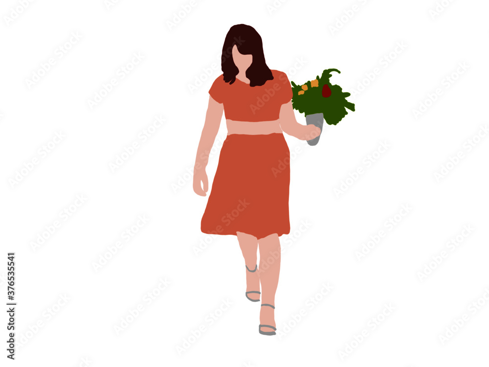 girl with flowers, human scale ilustration girl with flowers, human scale ilustration