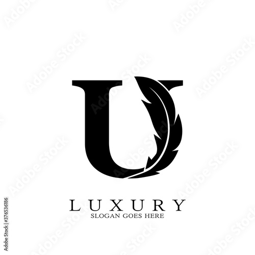 Monogram Initial Letter U Logo Luxury feather design for law business.