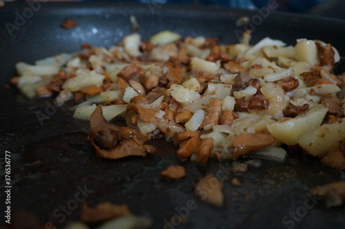 frying pan with mushrooms