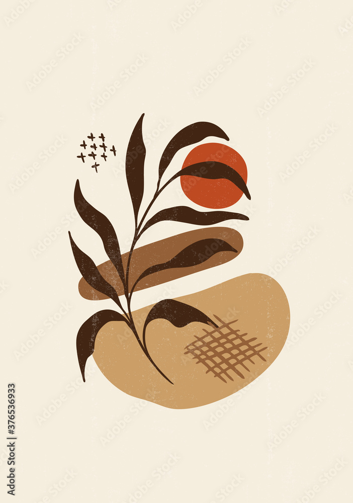 Botanical print boho minimalist printable wall art Stock Vector | Adobe ...