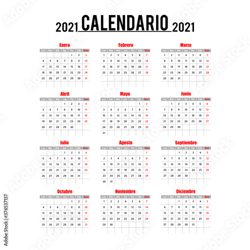 Simple calendar Layout for 2021 years in Spanish.