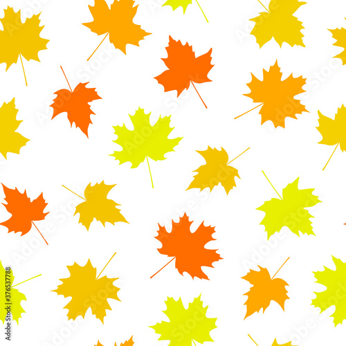 Seamless pattern with multicolored maple leaves isolated on white - vector background for autumn design