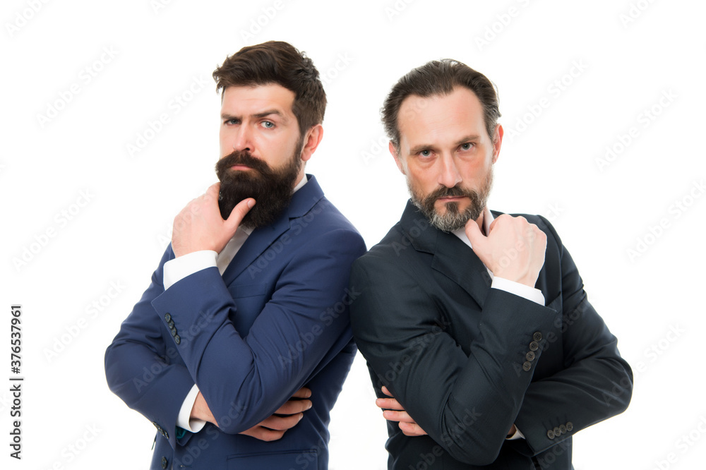Brainstorming. Serious businessmen isolated on white. Business partners with serious look. Bearded men think with serious faces. Serious and thoughtful Brainstorming. Serious businessmen isolated on white. Business partners with serious look. Bearded men think with serious faces. Serious and thoughtful