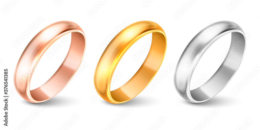 Vector 3d Realistic Gold and Silver Metal Wedding Ring Icon Set Closeup  Isolated on White Background. Design Template of Shiny Golden Rings.  Clipart, Mockup. Side, Front View Stock Vector | Adobe Stock