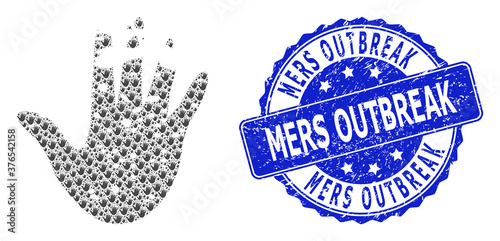 Round dot composition expand arrows and 100% RUBBER dirty stamp print. Stamp seal includes 100% RUBBER title between parallel lines. Vector mosaic is based on expand arrows icon,