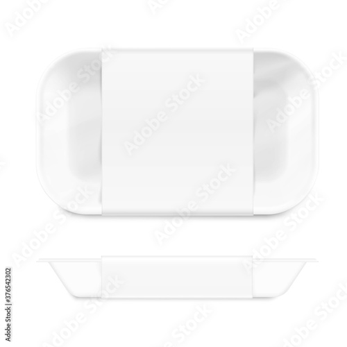 Blank tray mockup container. Top and side view. Vector illustration isolated on white background. Template ready for your design. EPS10. 