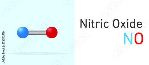 Nitric Oxide (NO) gas molecule. Stick model. Structural Chemical Formula. Chemistry Education