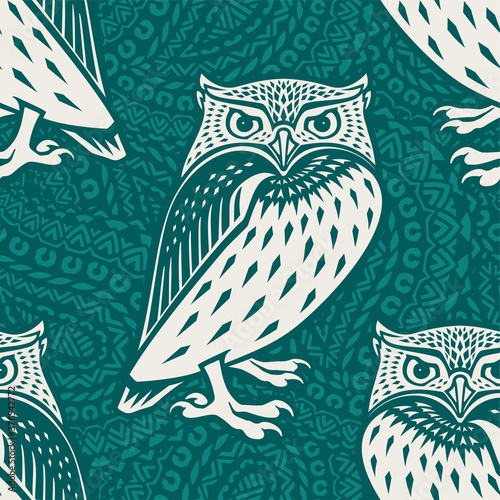 Owl illustration in tribal style. Ethnic patterned illustration. Vector.