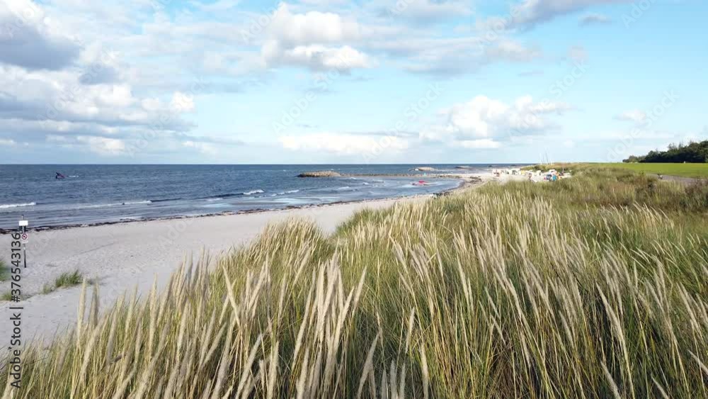 Baltic Sea in Probstei region with swaying marram grass and cloudy sky Baltic Sea in Probstei region with swaying marram grass and cloudy sky