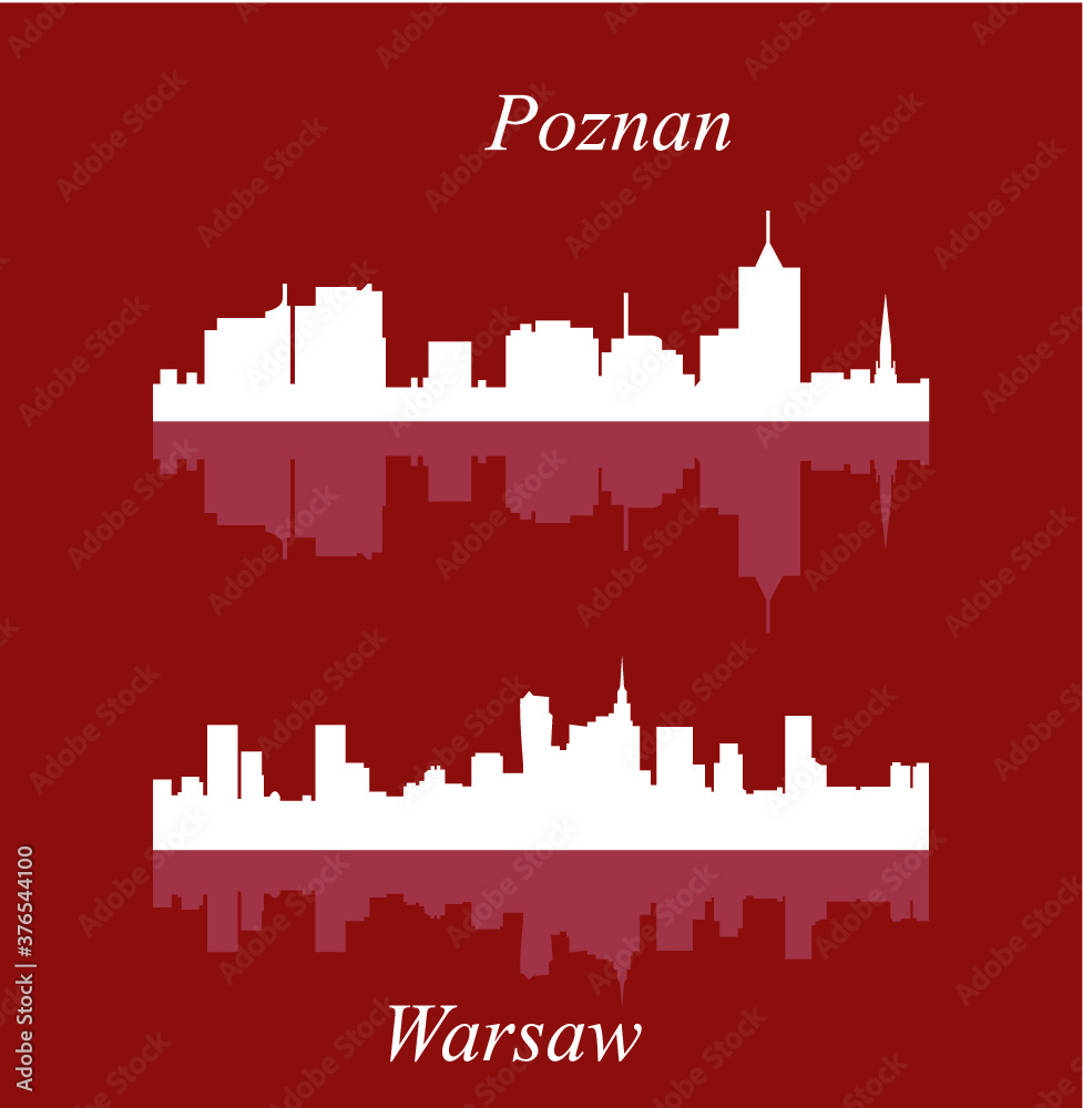 Naklejka premium Warsaw, Poznan 2 city silhouette in Poland