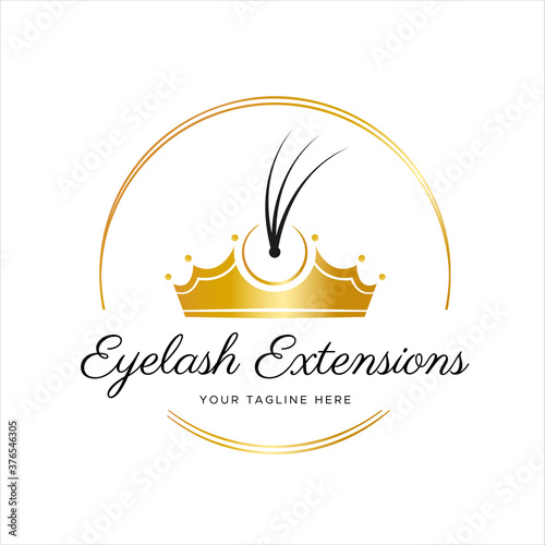 Eyelash extension logo. Makeup with gold glitter and a bunch of lashes