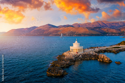 Aerial view of Lighthouse of Saint Theodore in Lassi, Argostoli, Kefalonia island in Greece. Saint Theodore lighthouse in Kefalonia island, Argostoli town, Greece, Europe. photo