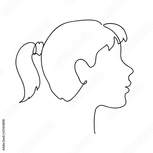 Little Girl profile design. Child head outline silhouette. Continuous line drawing vector illustration