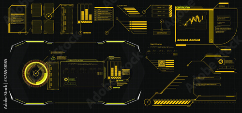 Modern illustration for game background design Futuristic HUD, GUI interface screen design. Virtual reality. Futuristic VR Head-up Display Design. Sci-Fi Helmet HUD. Future Technology. Hi tech design