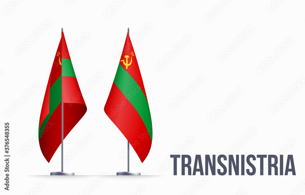 Transnistria flag state symbol isolated on background national banner. Greeting card National Independence Day Pridnestrovian Moldavian Republic. Illustration banner with realistic state flag of PMR. Transnistria flag state symbol isolated on background national banner. Greeting card National Independence Day Pridnestrovian Moldavian Republic. Illustration banner with realistic state flag of PMR.