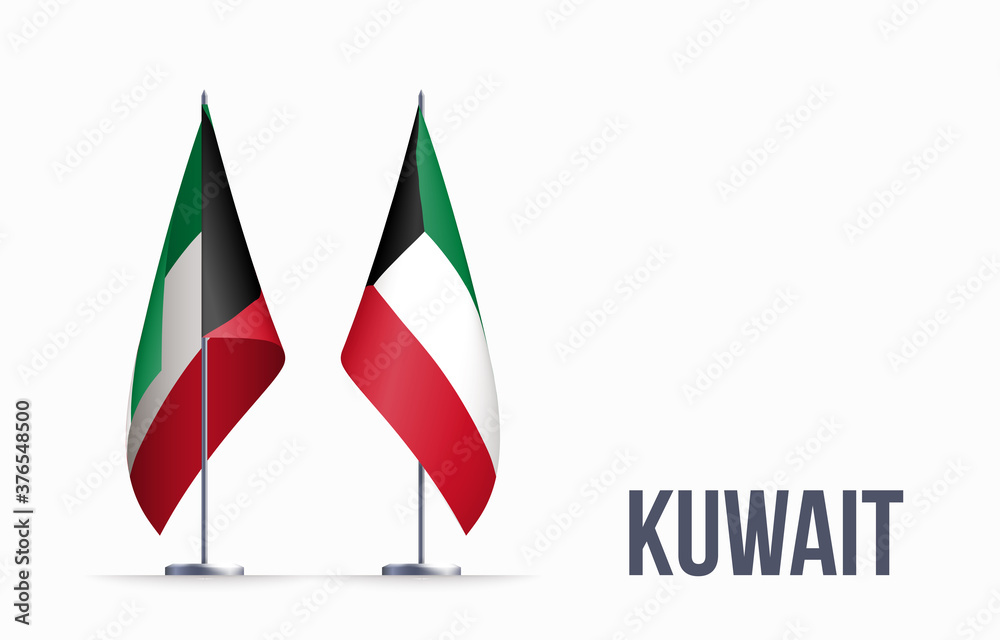 Kuwait flag state symbol isolated on background national banner. Greeting card National Independence Day of the State of Kuwait. Illustration banner with realistic state flag. Kuwait flag state symbol isolated on background national banner. Greeting card National Independence Day of the State of Kuwait. Illustration banner with realistic state flag.