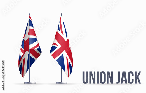 Britain flag state symbol isolated on background national banner. Greeting card National Independence Day United Kingdom of Great Britain and Northern Ireland. banner with realistic state flag of UK.