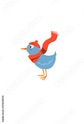 illustration of a bird with hat  isolated on white background 