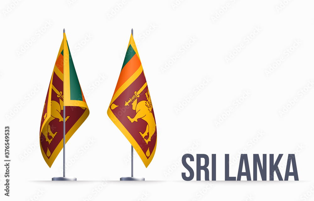 Sri Lanka flag state symbol isolated on background national banner. Greeting card National Independence Day Democratic Socialist Republic of Sri Lanka. Illustration banner with realistic state flag.