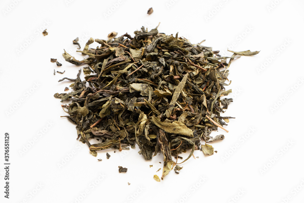 pile of green tea on white background pile of green tea on white background