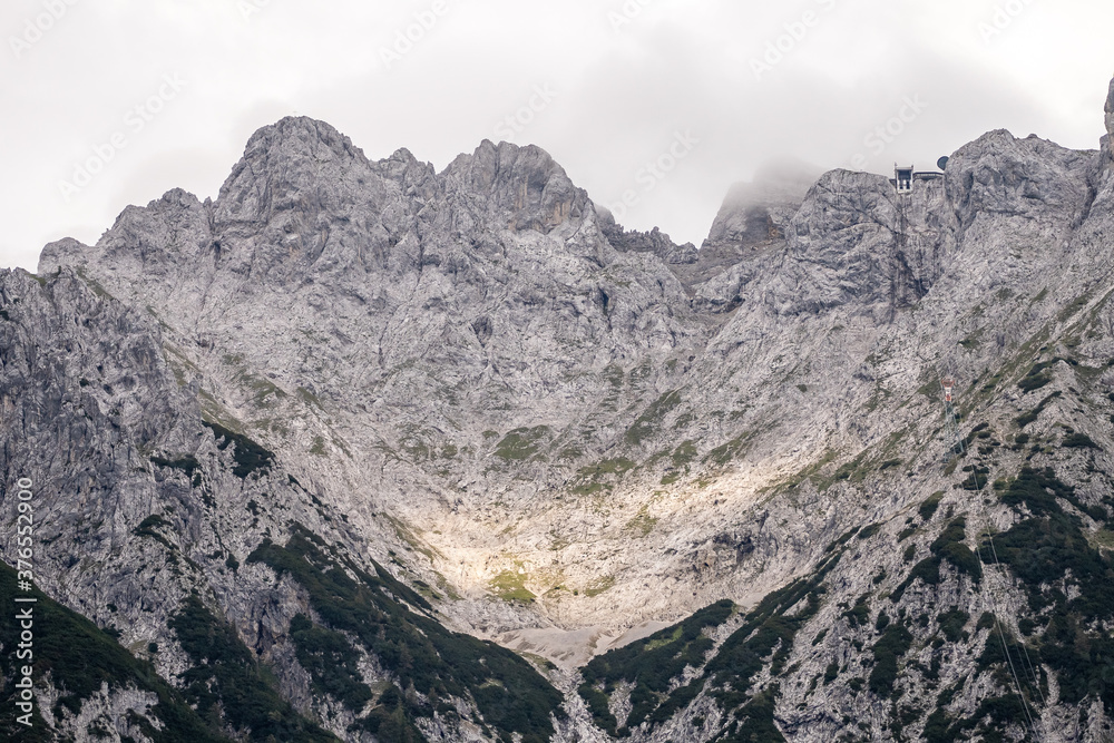 view on the karwendel mountains in Germany, Bayern-Bavaria, from the alpine town of Mittenwald