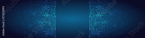 Wide perspective High-tech technology background texture. 3d Circuit board vector illustration. Microelectronics and engineering concept.
