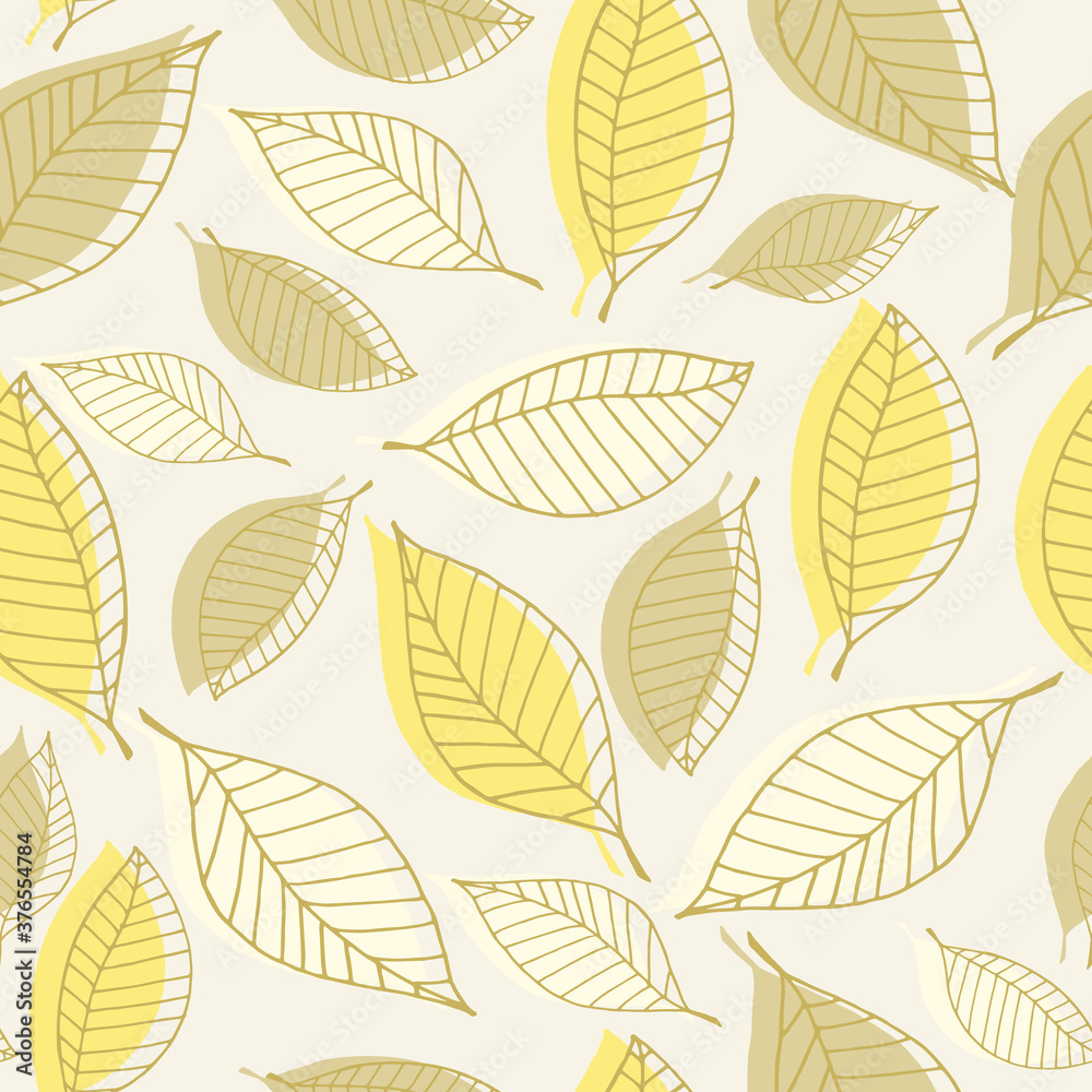 Seamless pattern with autumn leaves on a light background. Vector illustration