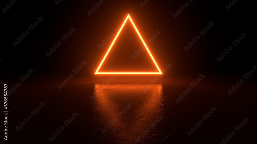 Glowing orange triangle in the dark. Geometric abstract figure in neon  light on black background. Laser glow. Fashion concept, laser show. 3d  rendering Stock Illustration | Adobe Stock