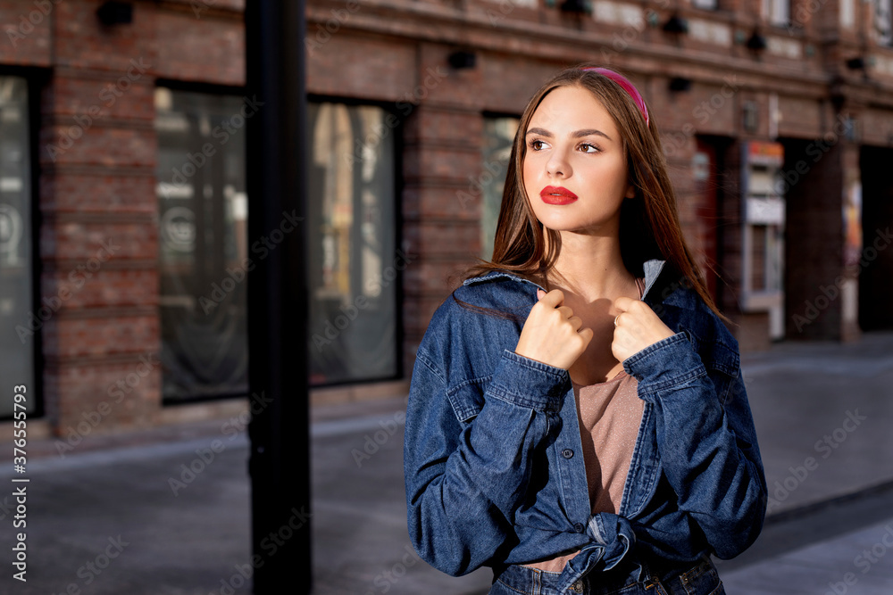 Fototapeta premium young model posing in denim shirt