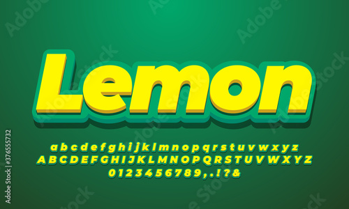 yellow lemon 3d alphabet text effect design template