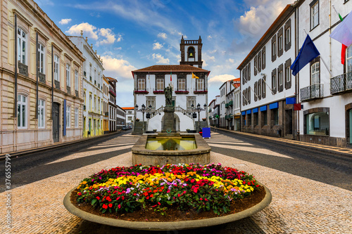 City Hall in Ponta Delgada, Azores, Portugal. Ponta Delgada City Hall with a bell tower in the capital of the Azores. Portugal, Sao Miguel. Town Hall, Ponta Delgada, Sao Miguel, Azores, Portugal photo