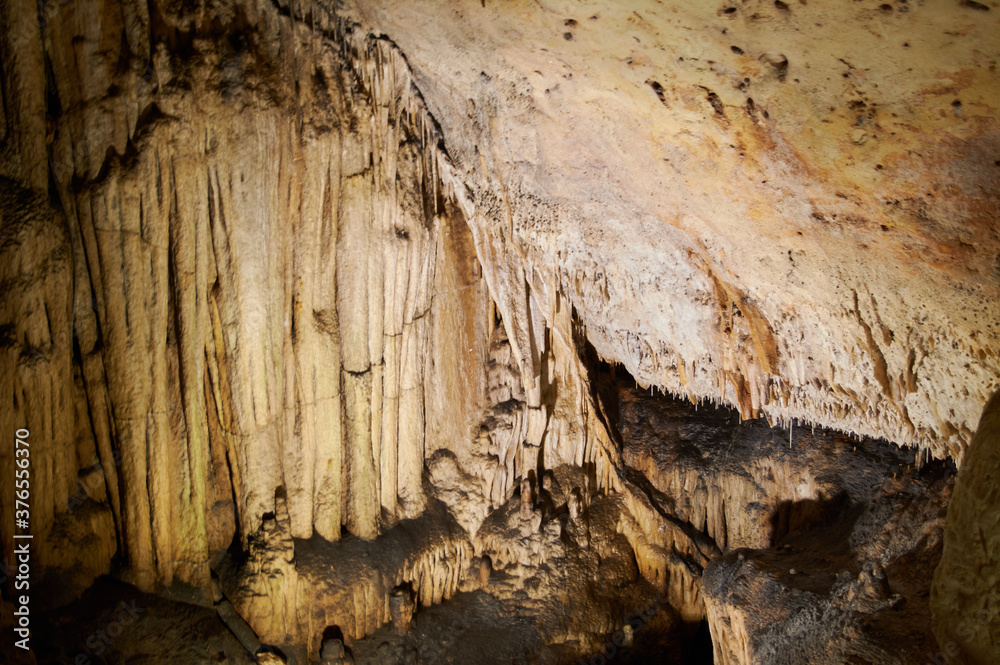 caves of drach, majorca, balearic islands ,growth and shrinkage in constant cycle, limestone formations, stalactites, stalagmites, columns, epelothems, in Cueva del Drach