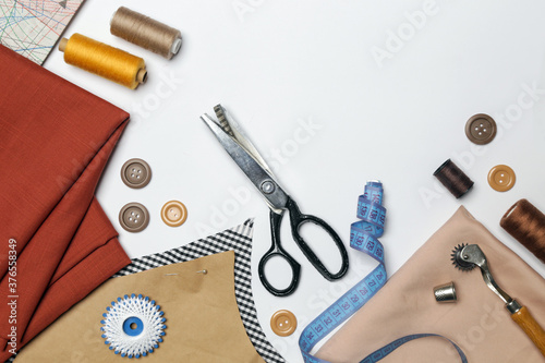 Set of different sewing items isolated on white background 