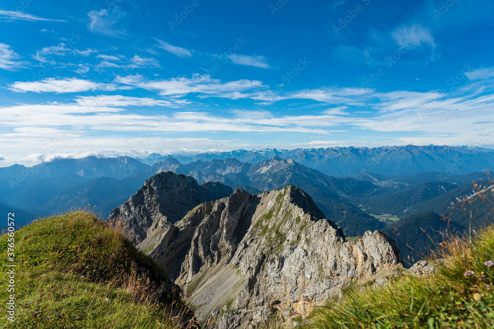 mountain panorama view from the karwendel mountains, bavaria, germany