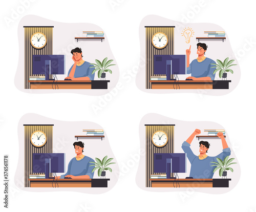 Idea work project stage concept. Vector flat graphic design cartoon illustration