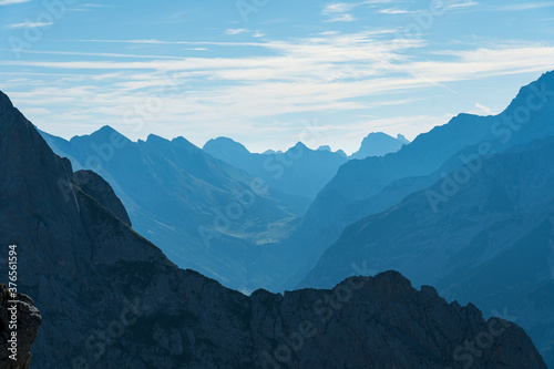 mountain panorama view from the karwendel mountains, bavaria, germany