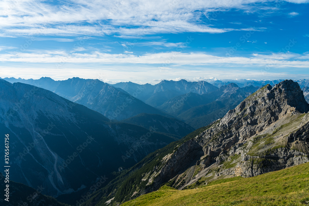 mountain panorama view from the karwendel mountains, bavaria, germany mountain panorama view from the karwendel mountains, bavaria, germany