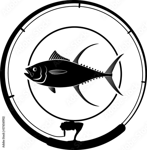 fishing badge with tuna fish and fishing rod