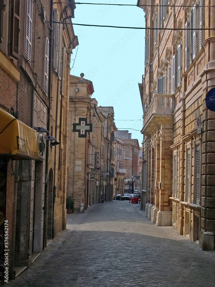 Naklejka premium Italy, Marche, Macerata, downtown medieval street.