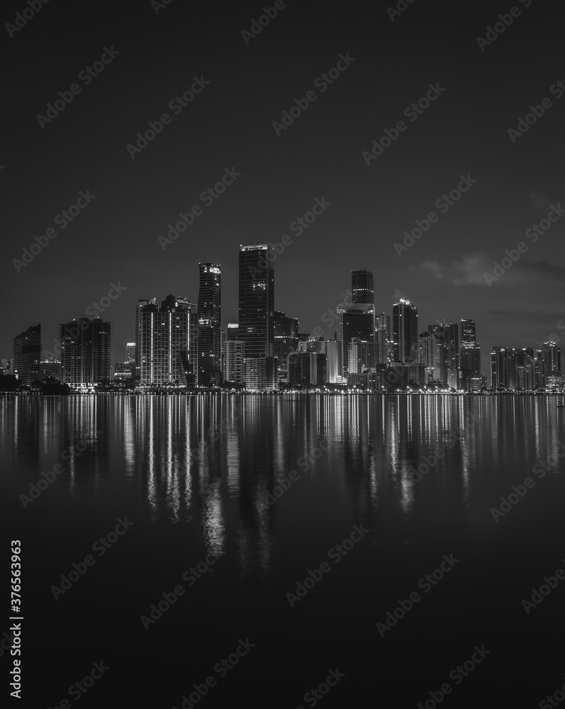 miami florida usa skyline at night reflections buildings 
