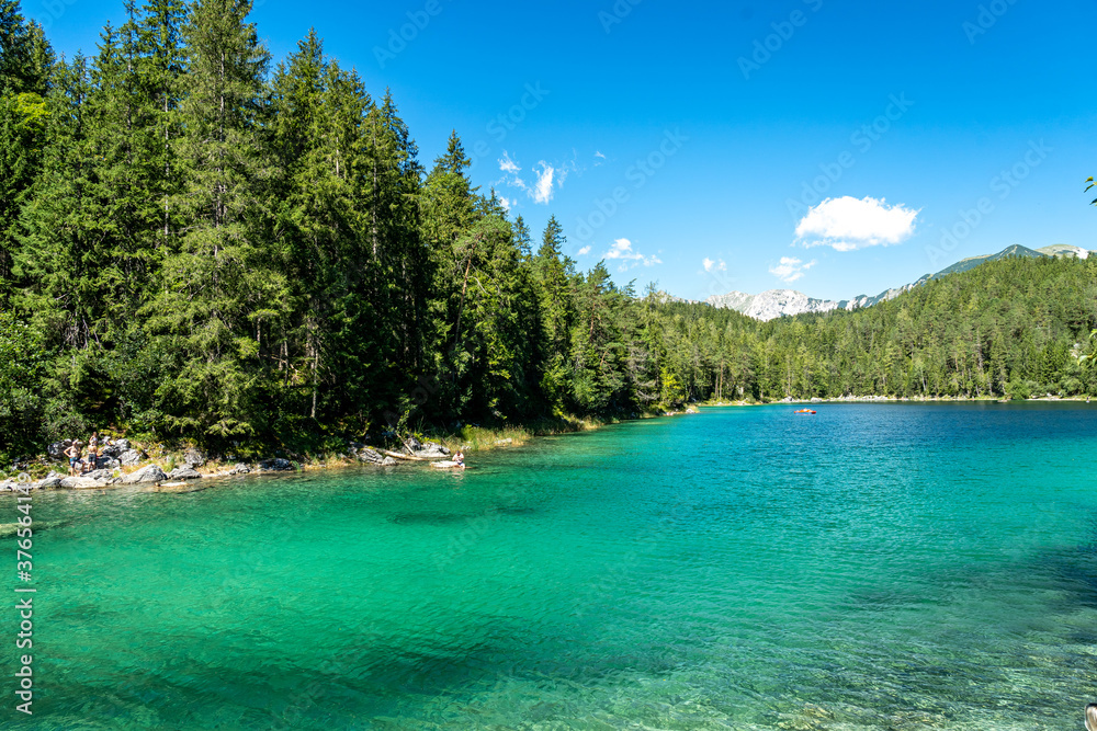 view on the beautiful zugspitze mountain and the eibsee