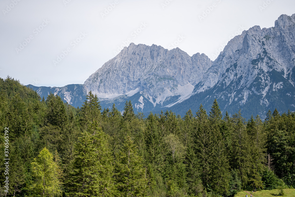 view on the karwendel mountains in Germany, Bayern-Bavaria, from the alpine town of Mittenwald