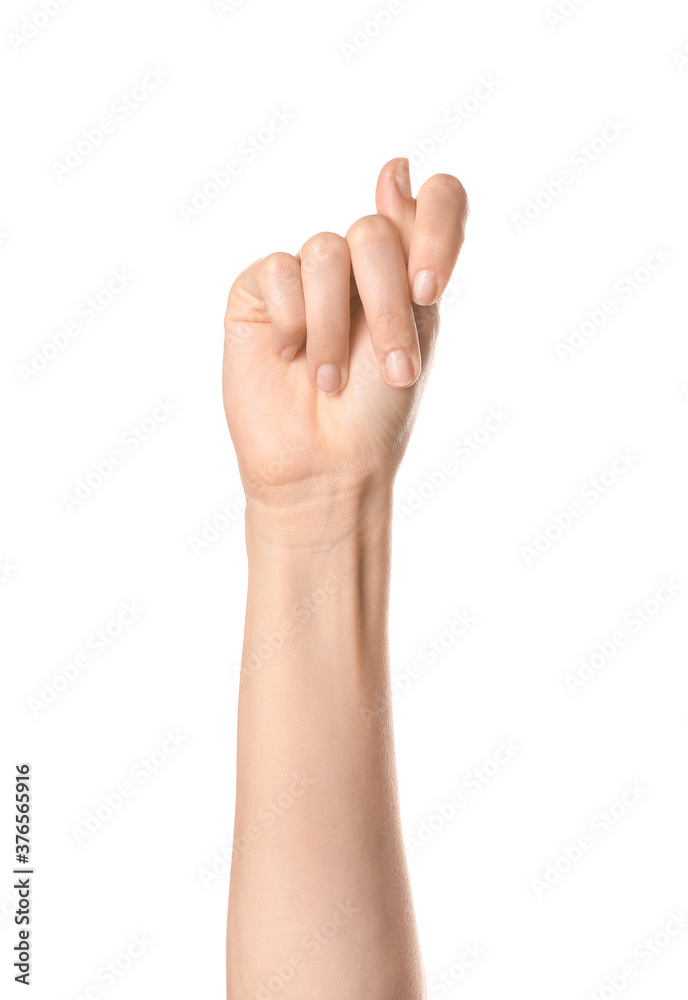 Hand showing letter T on white background. Sign language alphabet Hand showing letter T on white background. Sign language alphabet