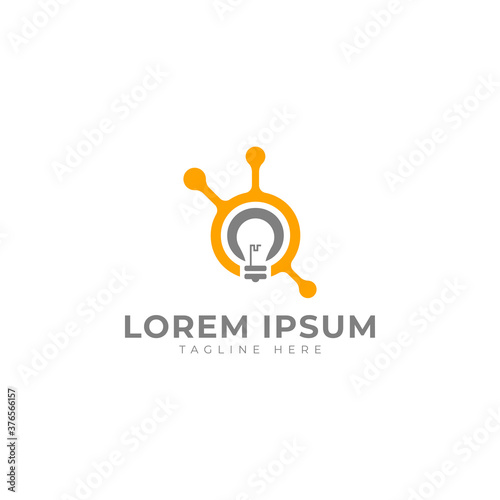 Light bulb with optical fiber connection for technology logo design