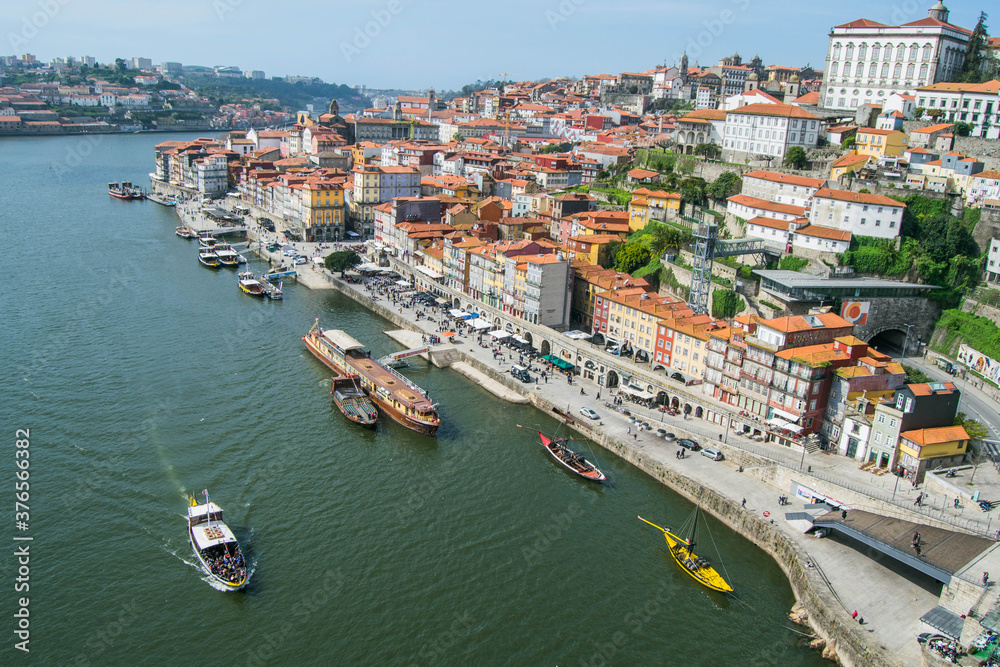 View of the city of Porto and the waterfront of the Douro river in Portugal