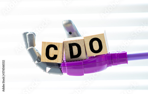 A wooden block with the word CDO Collateralized debt obligation written on it on a white background. Business concept photo