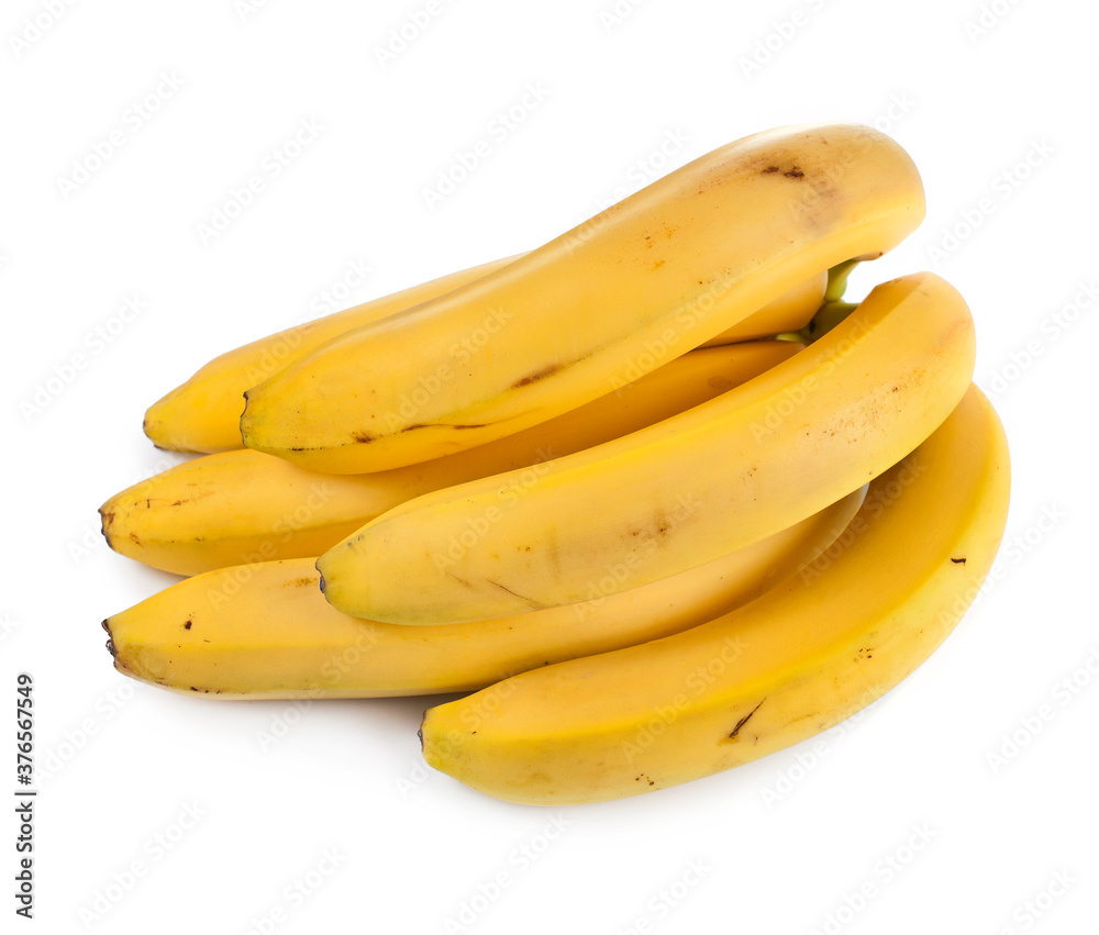 Yellow banana bundle isolated on a white background.