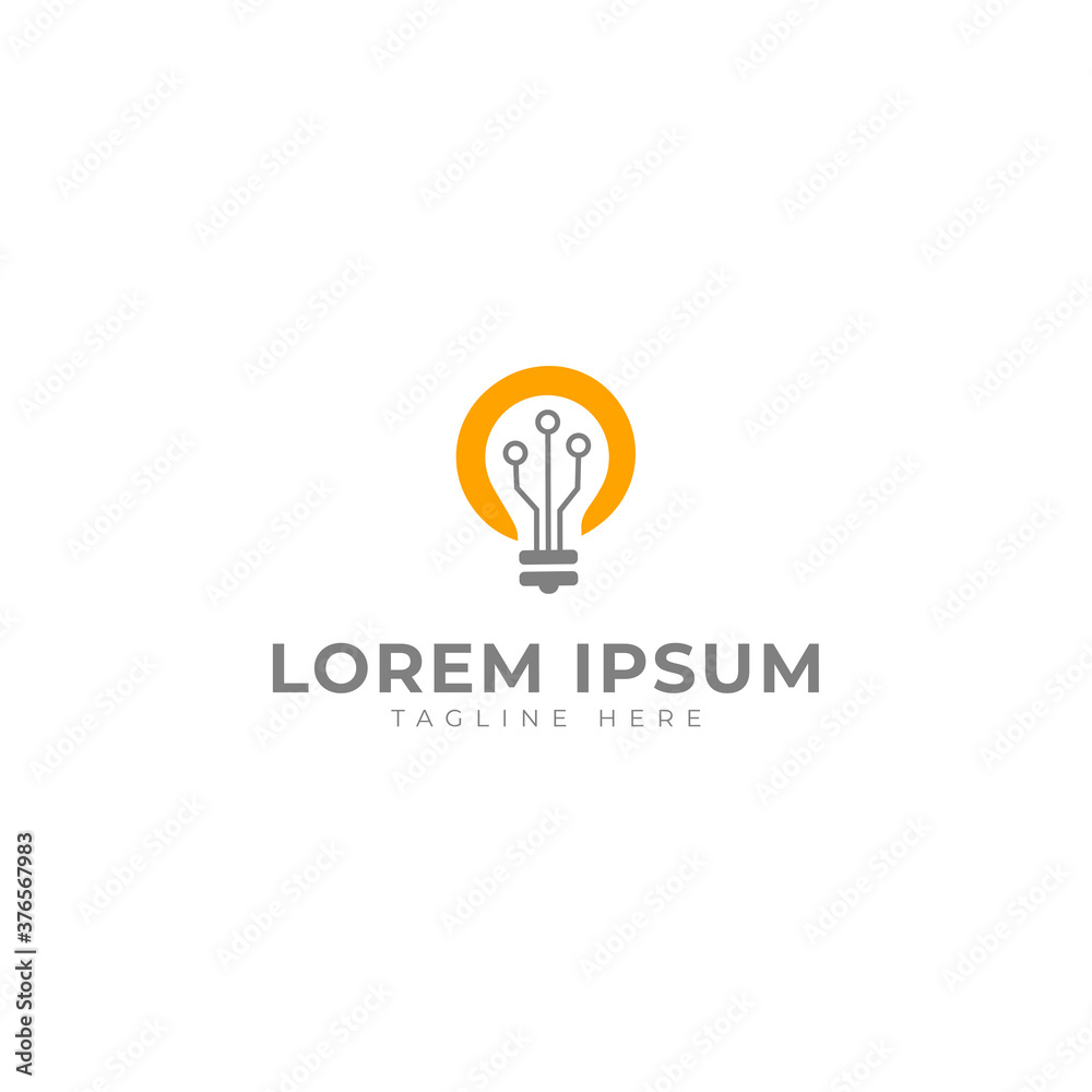 Light bulb with optical fiber connection for technology logo design Light bulb with optical fiber connection for technology logo design